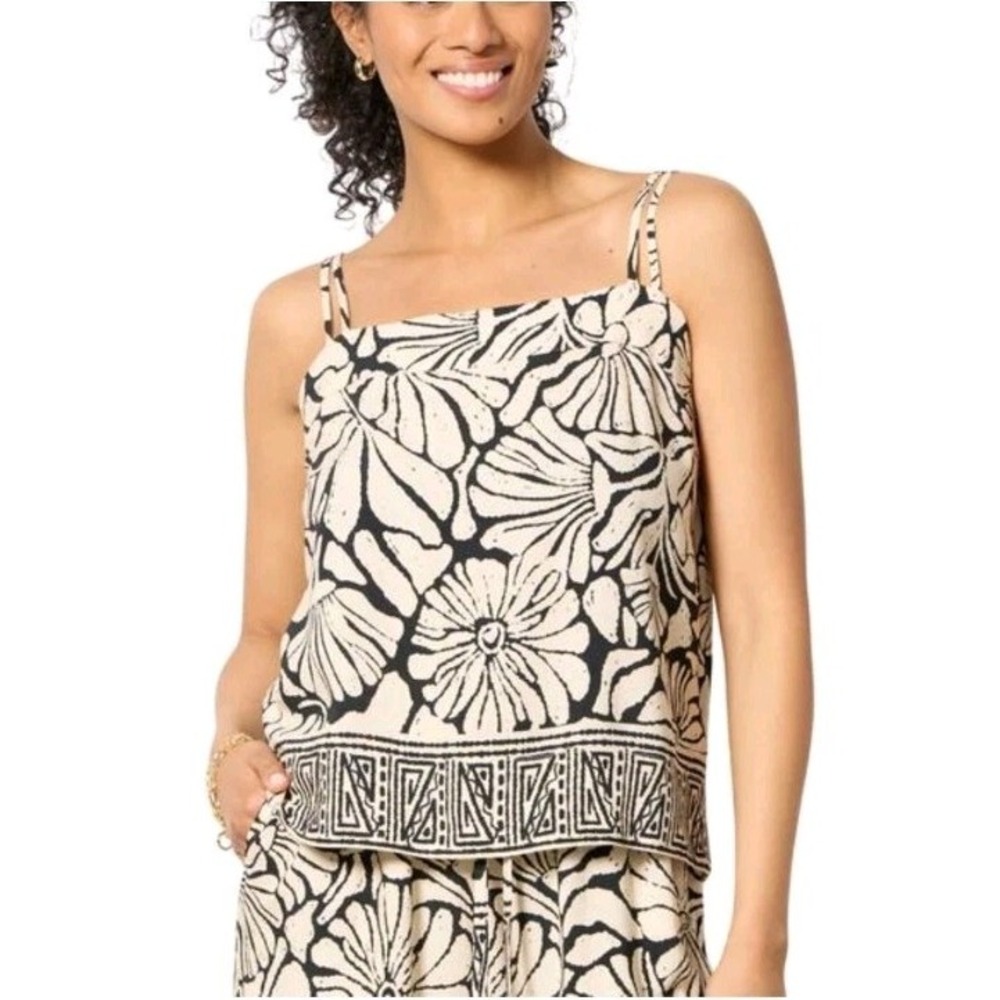 NWT Evereve Women's Natural Black Floral Amelia Tank Top